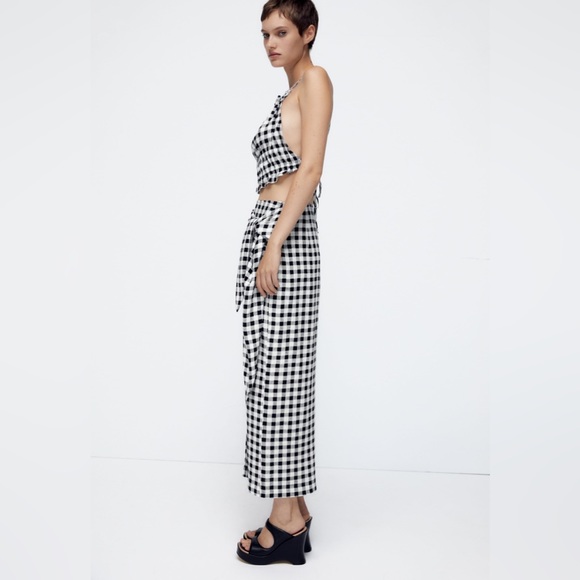 ZARA Gingham Linen Blend Skirt - Picture 8 of 12